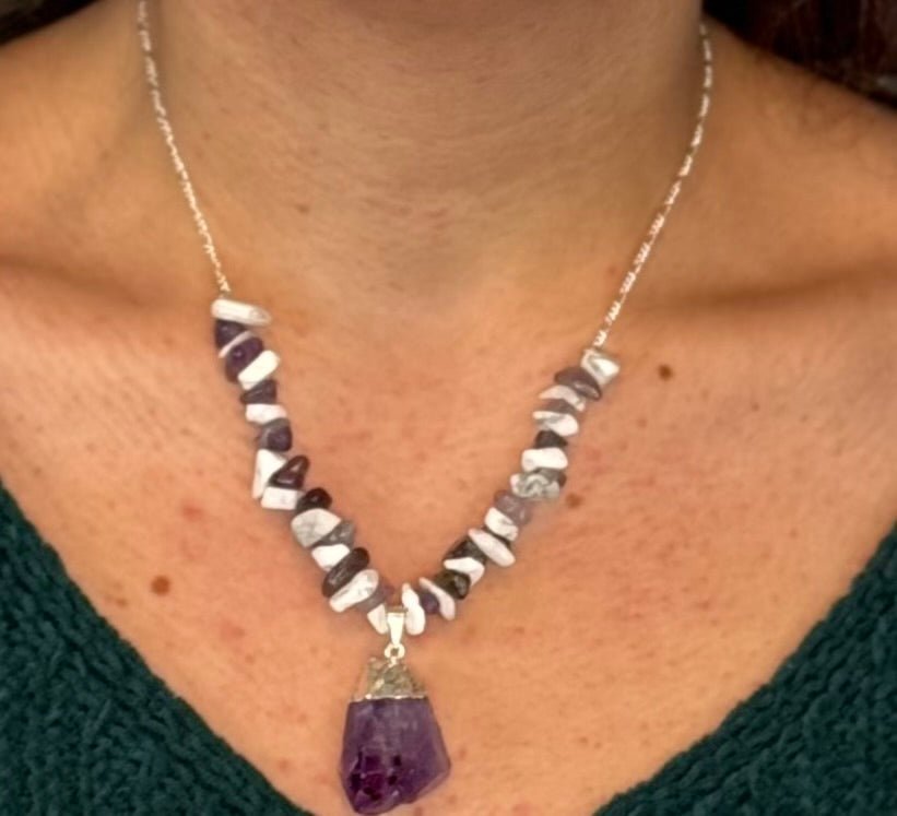 Amethyst and Howlite Necklace - Herbal RocksAmethyst and Howlite NecklaceNecklaceHerbal RocksHerbal RocksAmethyst and Howlite Necklace