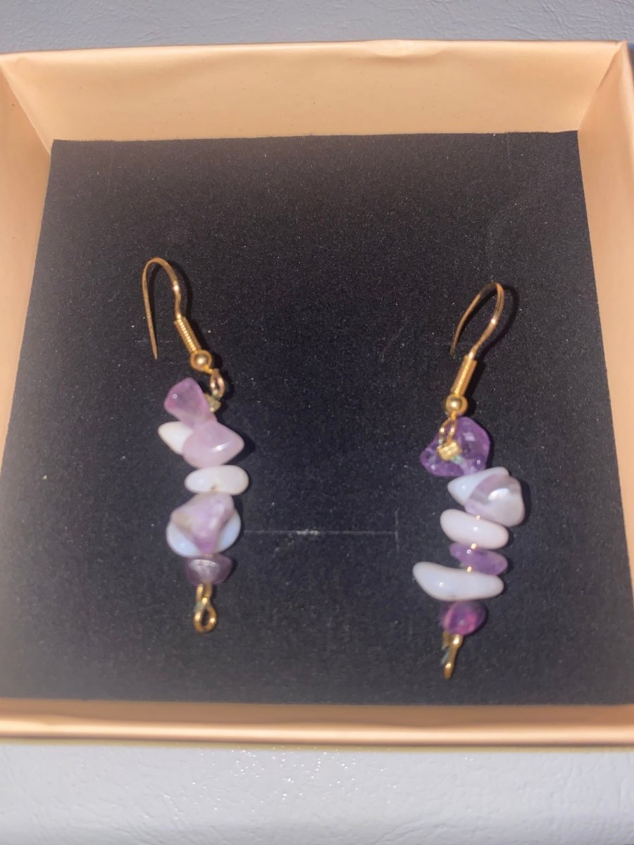 Amythest and White Calcite Fishhook Earrings - Herbal RocksAmythest and White Calcite Fishhook EarringsearringsHerbal RocksHerbal RocksAmythest and White Calcite Fishhook Earrings