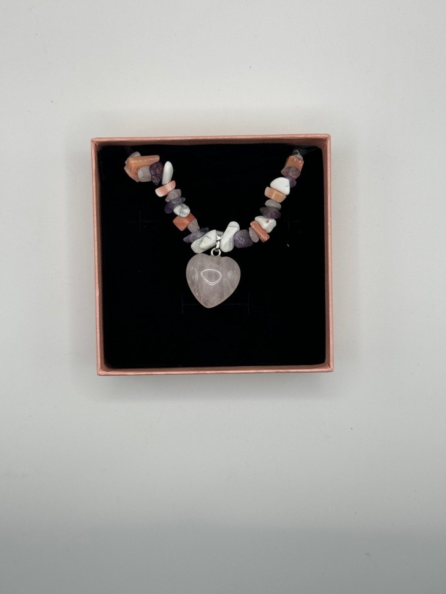 Multi-colored Necklace with Heart Shaped Rose Quartz Pendant - Herbal RocksMulti-colored Necklace with Heart Shaped Rose Quartz PendantNecklaceHerbal RocksHerbal RocksMulti-colored Necklace with Heart Shaped Rose Quartz Pendant