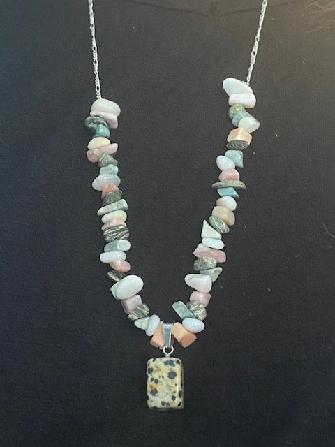 Multi-color Necklace with a Dalmatian Stone Pendant - Herbal RocksMulti-color Necklace with a Dalmatian Stone PendantNecklaceHerbal RocksHerbal RocksMulti-color Necklace with a Dalmatian Stone Pendant
