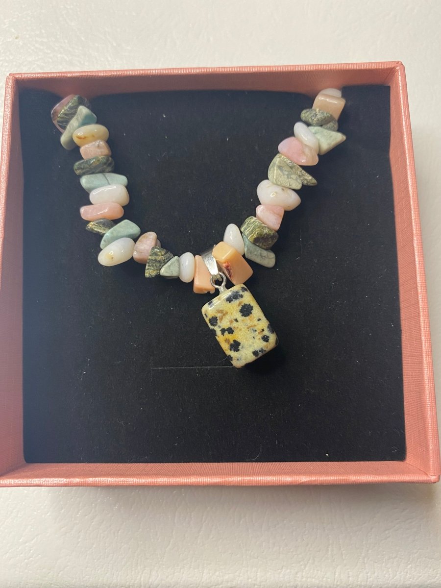 Multi-color Necklace with a Dalmatian Stone Pendant - Herbal RocksMulti-color Necklace with a Dalmatian Stone PendantNecklaceHerbal RocksHerbal RocksMulti-color Necklace with a Dalmatian Stone Pendant