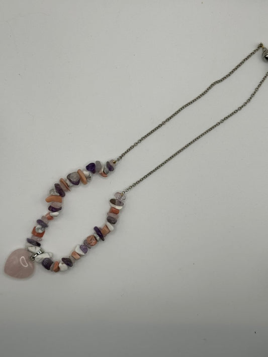 Multi-colored Necklace with Heart Shaped Rose Quartz Pendant - Herbal RocksMulti-colored Necklace with Heart Shaped Rose Quartz PendantNecklaceHerbal RocksHerbal RocksMulti-colored Necklace with Heart Shaped Rose Quartz Pendant