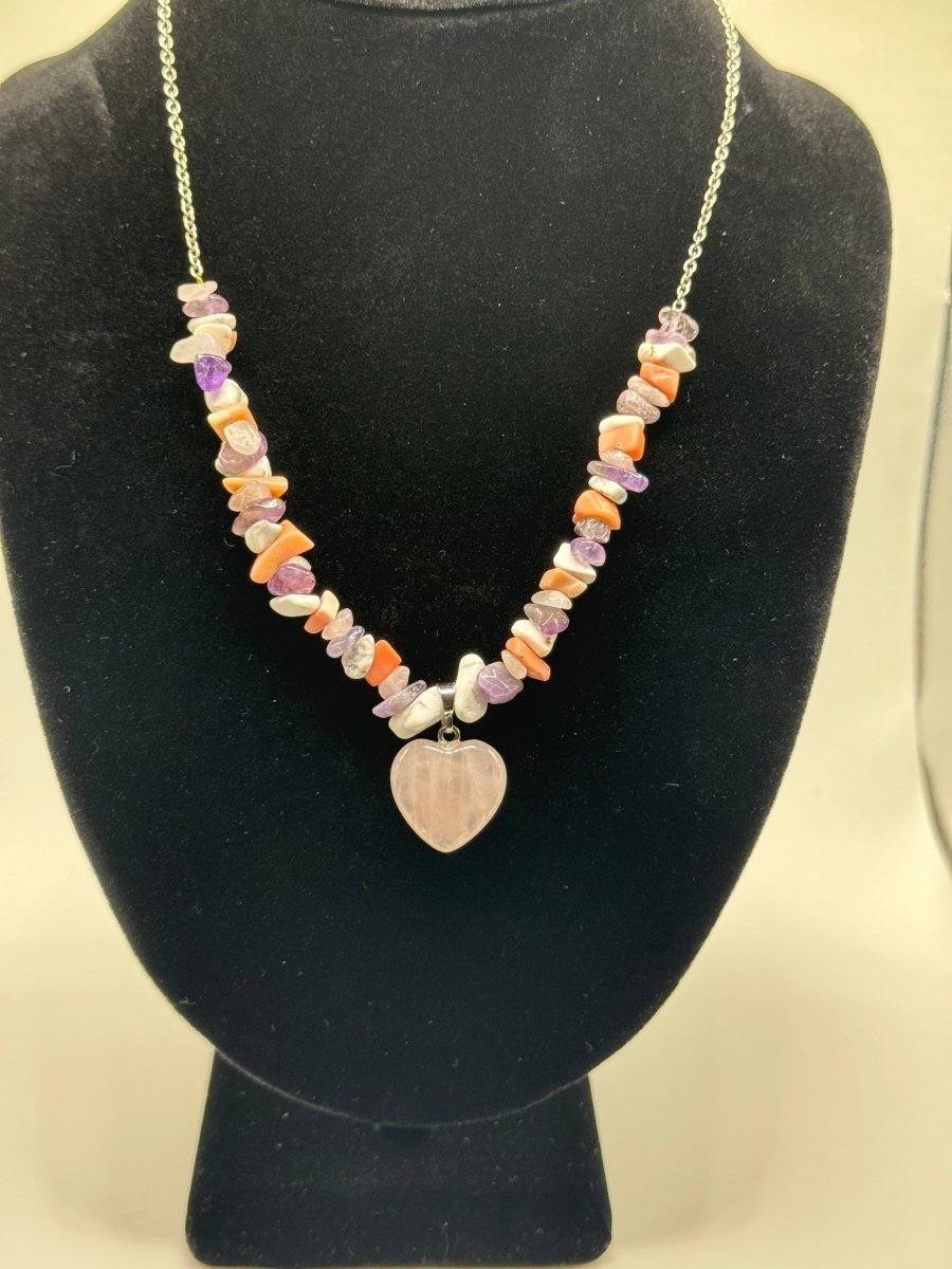 Multi-colored Necklace with Heart Shaped Rose Quartz Pendant - Herbal RocksMulti-colored Necklace with Heart Shaped Rose Quartz PendantNecklaceHerbal RocksHerbal RocksMulti-colored Necklace with Heart Shaped Rose Quartz Pendant