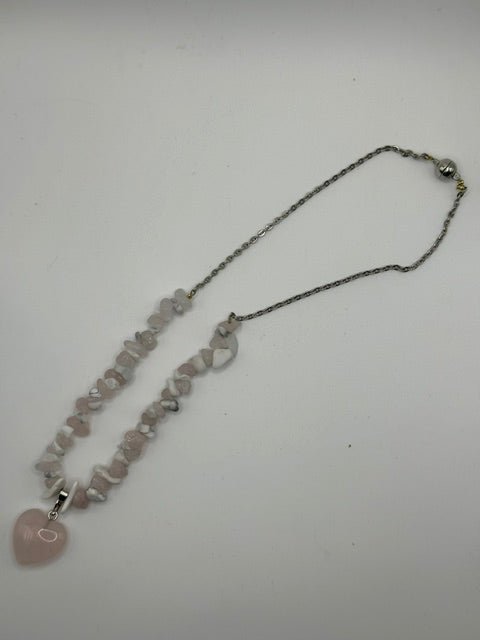 Rose Quartz and Howlite Necklace with Heart Shaped Rose Quartz Pendant - Herbal RocksRose Quartz and Howlite Necklace with Heart Shaped Rose Quartz PendantNecklaceHerbal RocksHerbal RocksRose Quartz and Howlite Necklace with Heart Shaped Rose Quartz Pendant